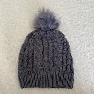 Gray Cable knit Puff Pom Pom Beanie Winter Hat